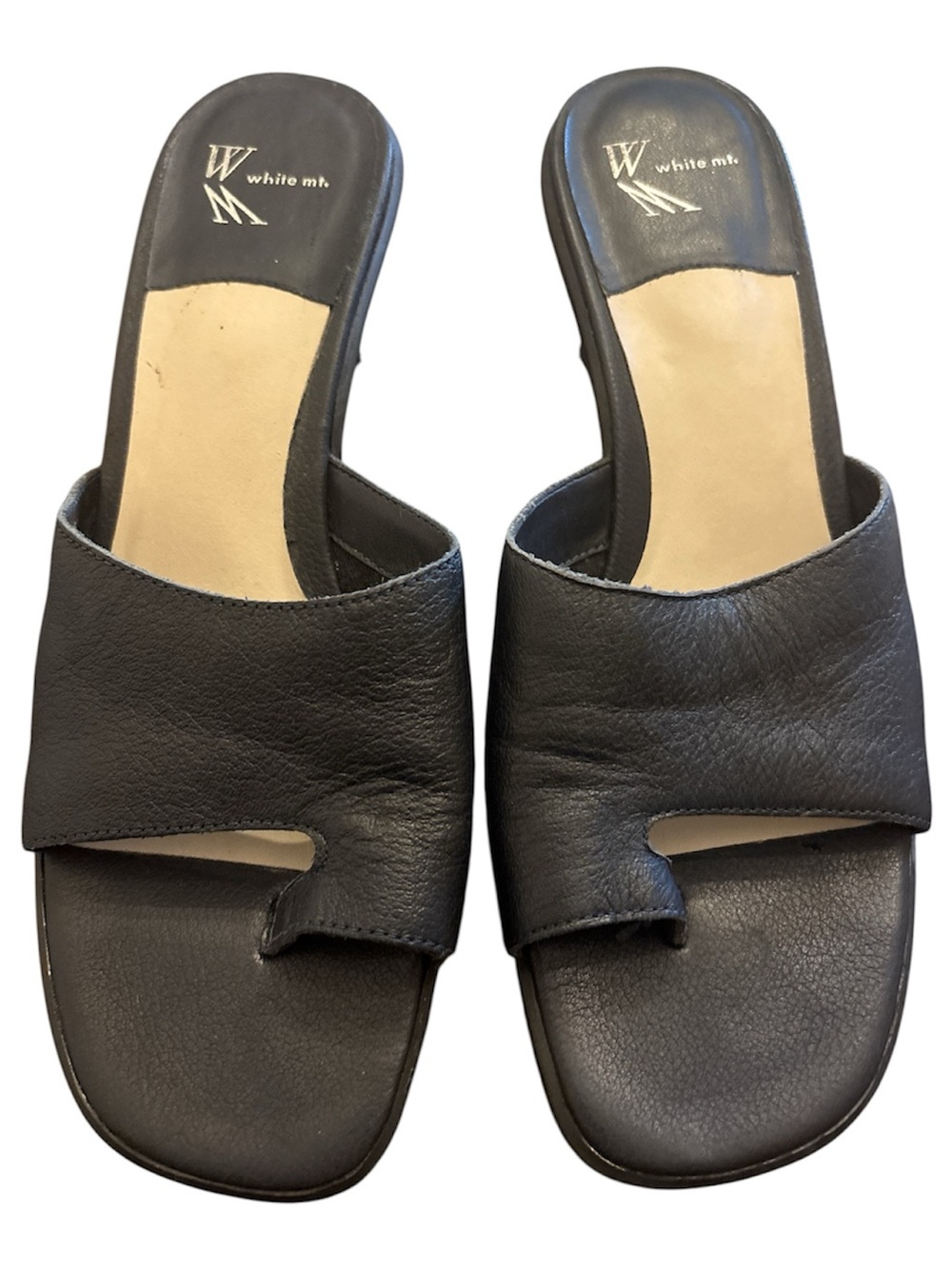 White Mountain Women's Black Leather Slide Sandals Size 7.5M